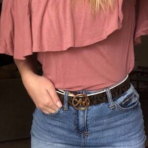 Michael Kors Brown and Gold Logo Belt